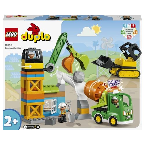 LEGO DUPLO Town 10990 Cantiere Edile con Bulldozer, Betoniera e Gru Giocattolo, Giocattoli per Bambini con Mattoncini Grandi