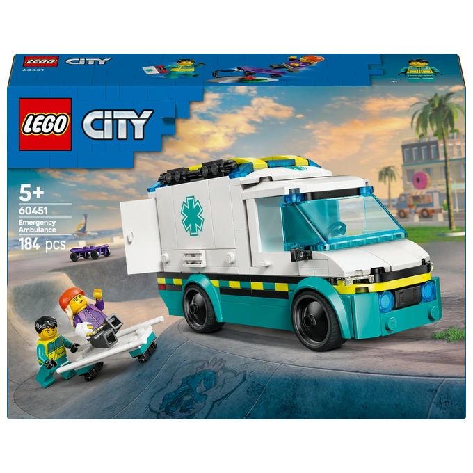LEGO City Ambulanza di Emergenza Giocattolo con 2 Minifigure - Giochi Educativi per Bambini e Bambine da 5 Anni in su - Idee Regalo per l'Apprendimento per Compleanni e Feste - 60451