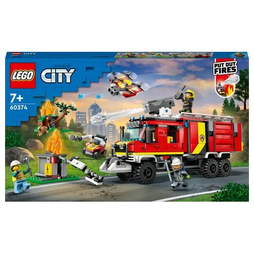 LEGO City Fire 60374 Autopompa dei Vigili del Fuoco, Unità di Comando Pompieri, Camion Giocattolo e Droni, Giochi per Bambini
