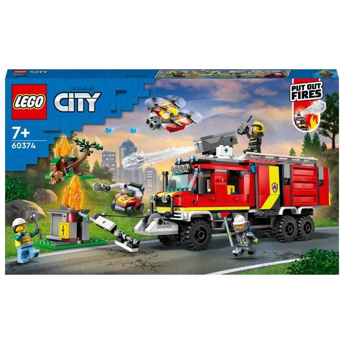 Image of LEGO City Fire 60374 Autopompa dei Vigili del Fuoco, Unita' di Comando Pompieri, Camion Giocattolo e Droni, Giochi per Bambini