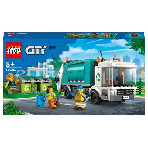 LEGO City 60386 Camion per il Riciclaggio dei Rifiuti, Giocattolo con 3 Bidoni Raccolta Differenziata, Giochi Educativi