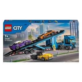 LEGO City Camion Trasportatore con Auto Sportive Giochi Creativi per Bambini e Bambine da 7 Anni Autocarro con Rimorchio e 3 Modelli di Macchine Idee Regalo Divertenti Veicoli da Collezione 60408