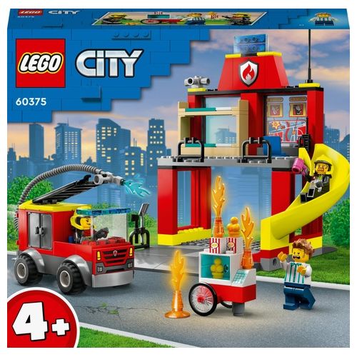 LEGO City Fire 60375 Caserma dei Pompieri e Autopompa, Camion Giocattolo dei Vigili del Fuoco, Giochi per Bambini, Idee Regalo