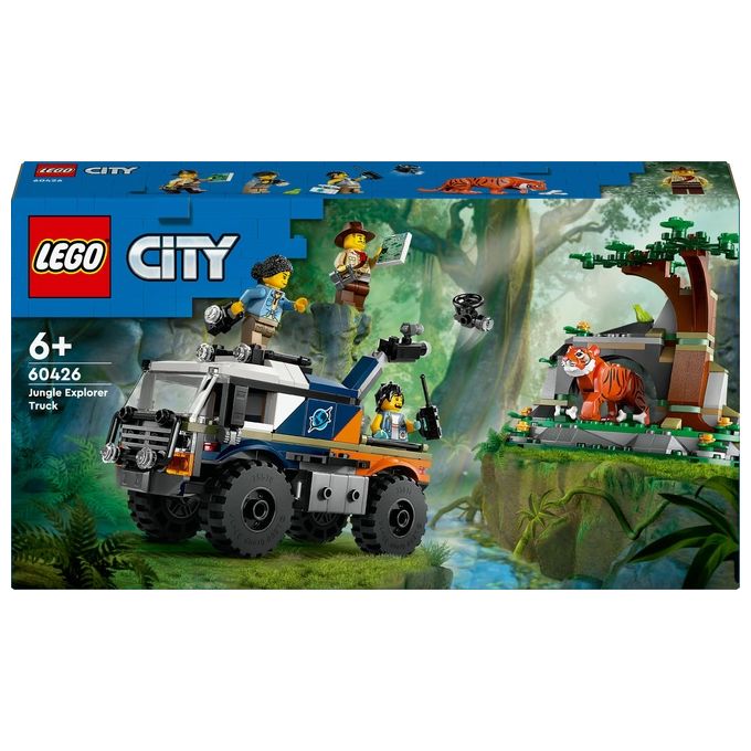 Image of LEGO City Fuoristrada dell'Esploratore della Giungla Camion Giocattolo da Costruire con Minifigure Tigre e Grotta Giochi Creativi per Bambini e Bambine da 6 Anni Idee Regalo di Compleanno 60426