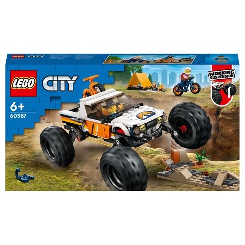 LEGO City 60387 Avventure sul Fuoristrada 4x4, Veicolo Giocattolo Stile Monster Truck e 2 Mountain Bike, Giochi per Bambini