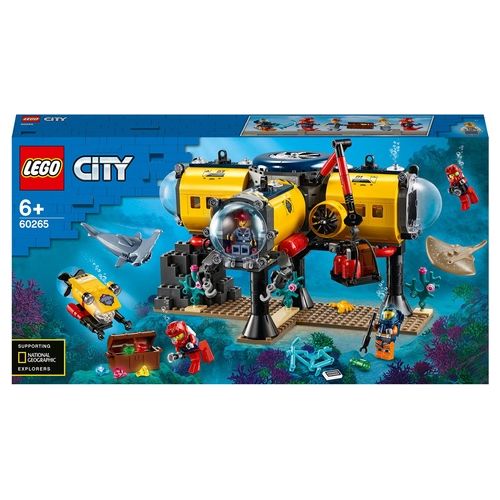 LEGO 60265 City Base per Esplorazioni Oceaniche, Sottomarino Giocattolo, Animali Marini Squalo e Manta, Giochi per Bambini dai 6 Anni in su