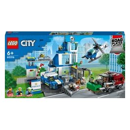 LEGO City Police 60316 Stazione di Polizia, con Camion della Spazzatura ed Elicottero Giocattolo, Giochi per Bambini