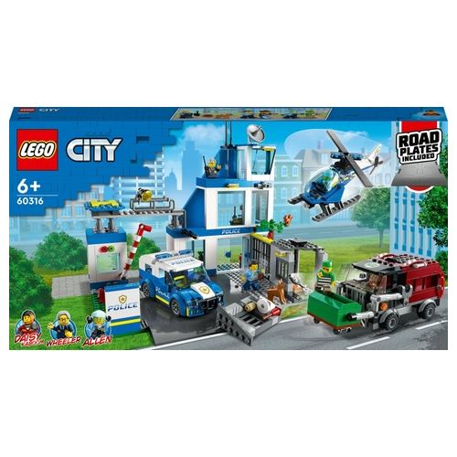 LEGO City Police 60316 Stazione di Polizia, con Camion della Spazzatura ed Elicottero Giocattolo, Giochi per Bambini