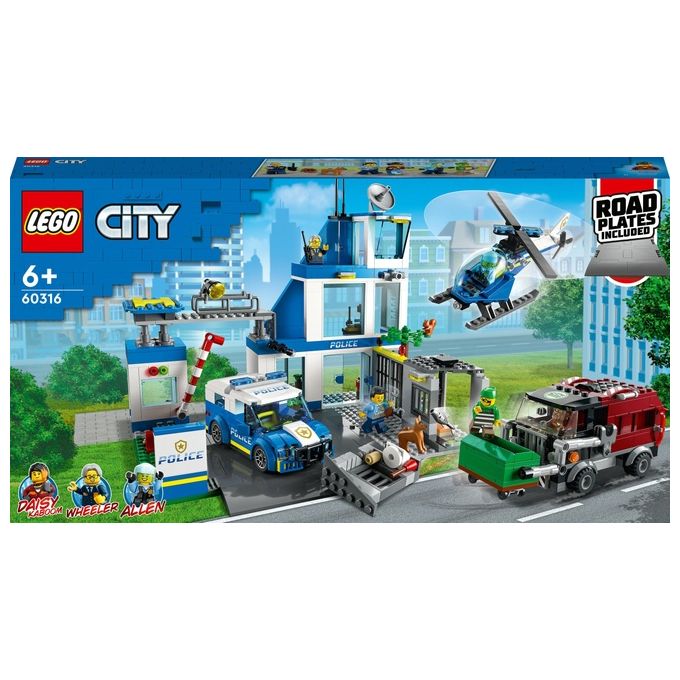 LEGO City Police 60316 Stazione di Polizia, con Camion della Spazzatura ed Elicottero Giocattolo, Giochi per Bambini