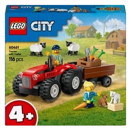 City Trattore Agricolo Rosso con Rimorchio e Pecore - Giocattoli della Fattoria con Veicolo e Figure di Animali - Giochi Montessori per l'Apprendimento per Bambini e Bambine da 4 Anni in su 60461