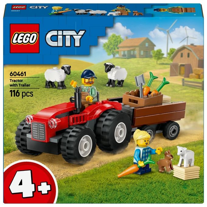 Image of LEGO City Trattore Agricolo Rosso con Rimorchio e Pecore - Giocattoli della Fattoria con Veicolo e Figure di Animali - Giochi Montessori per l'Apprendimento per Bambini e Bambine da 4 Anni in su 60461