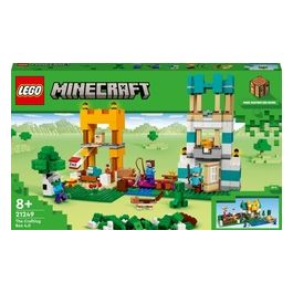 LEGO 21249 Minecraft Crafting Box 4.0, Playset 2in1, Torri Fluviali o Cottage del Gatto, Giocattoli d'Azione per Bambini e Ragazzi