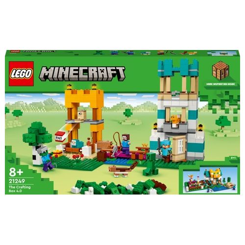 LEGO 21249 Minecraft Crafting Box 4.0, Playset 2in1, Torri Fluviali o Cottage del Gatto, Giocattoli d'Azione per Bambini e Ragazzi