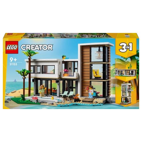 LEGO Creator 3 in 1 Casa Moderna Modellino da Costruire di Casa da Spiaggia Trasformabile in Edificio Urbano a 3 Piani o Baita Giochi per Bambini e Bambine da 9 Anni Idea Regalo di Compleanno 31153
