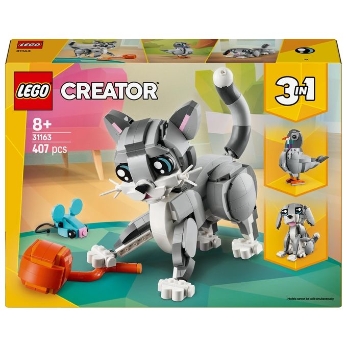 LEGO Creator 3 in 1 Gatto Giocoso Giocattolo - Si Trasforma in Piccione o in Cane - Animali da Costruire per Bambine Bambini Ragazze e Ragazzi da 8 Anni - Idea Regalo di Compleanno Creativa - 31163