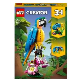 LEGO Creator 31136 Pappagallo Esotico, Set 3 in 1 con Pesce e Rana, Animali Giocattolo, Giochi Creativi per Bambini da 7 Anni
