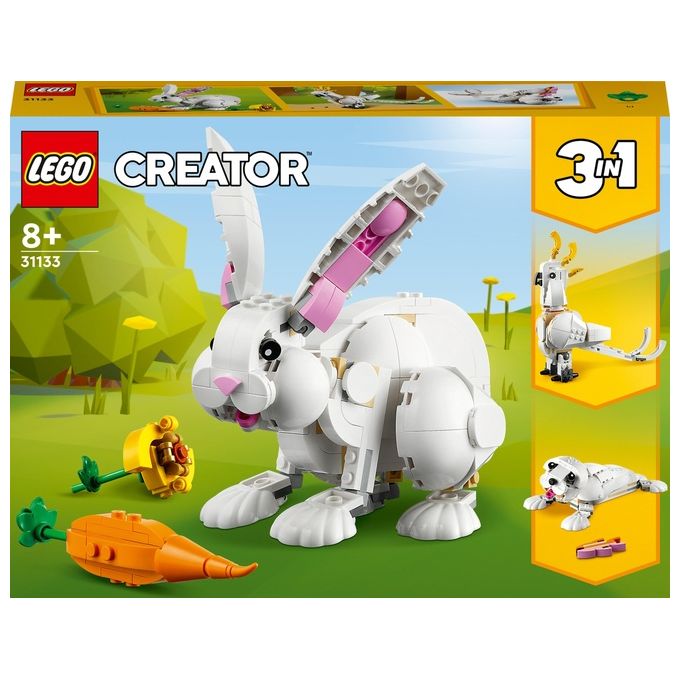 LEGO Creator 31133 Coniglio Bianco, Set 3in1, Costruzioni Animali Giocattolo Coniglietto, Foca e Pappagallo, Giochi per Bambini