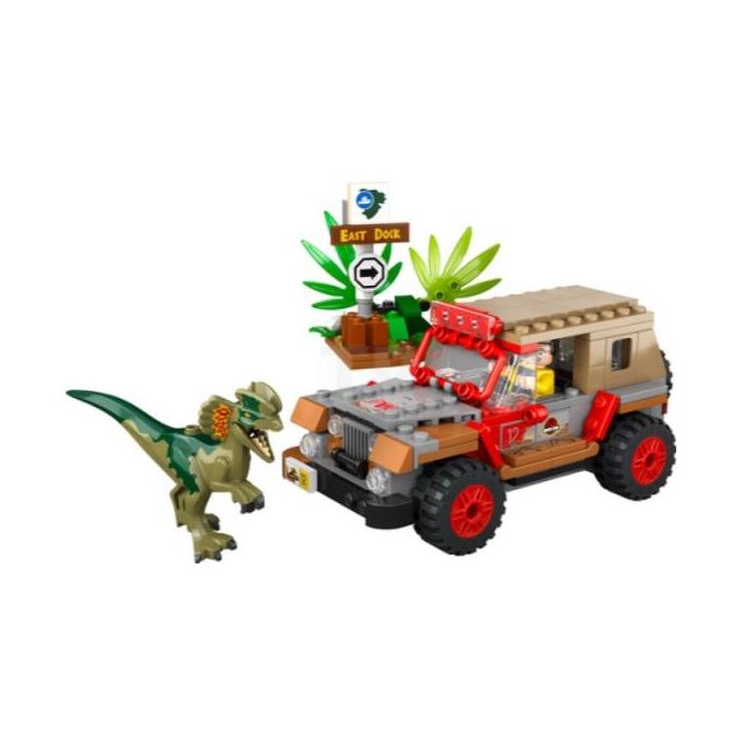 LEGO Jurassic Park 76958 L'Agguato del Dilofosauro, Dinosauro Giocattolo per Bambini 6+ con Jeep, Collezione 30° Anniversario