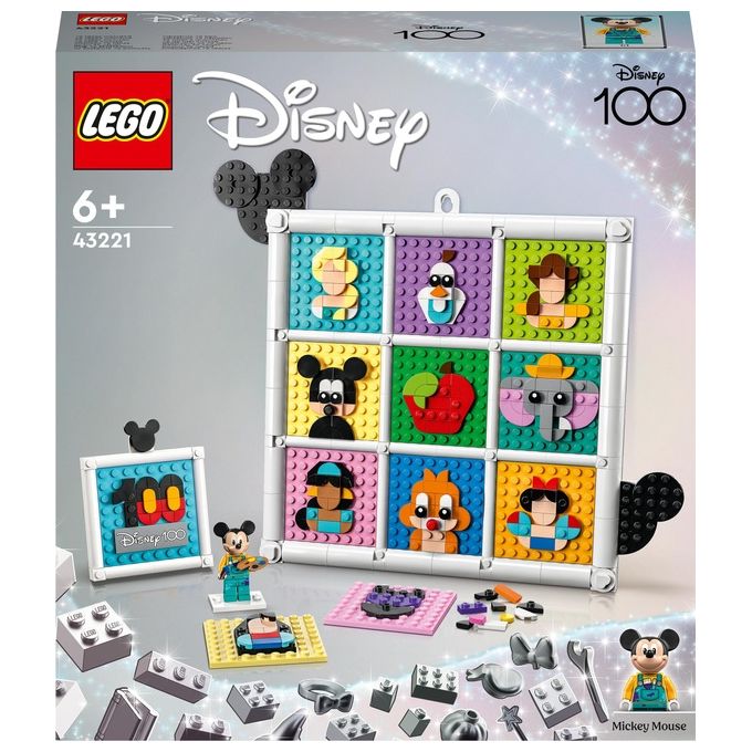LEGO 43221 Disney 100 Anni di Icone Disney, Set di Arti e Mestieri con Personaggi da Parete, 72 Divertenti Mosaici da Creare con l'Esclusiva Minifigure di Topolino Artista