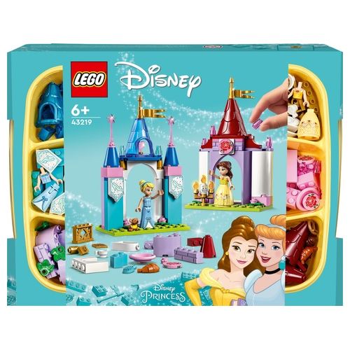 LEGO Disney Princess 43219 Castelli Creativi, Set con Castello Giocattolo, Belle e Cenerentola, Giochi da Viaggio per Bambini