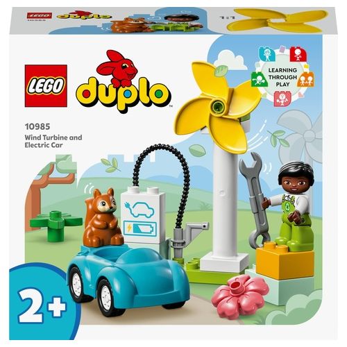 LEGO DUPLO Town 10985 Turbina Eolica e Auto Elettrica, Macchina Giocattolo, Giochi Educativi per Bambini, Set Vita Sostenibile
