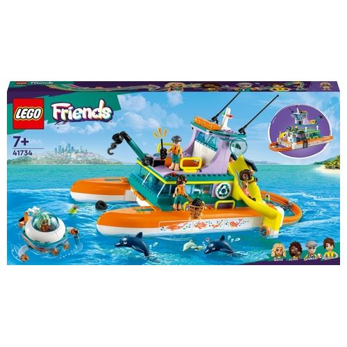 LEGO Friends 41734 Catamarano di Salvataggio, Barca Giocattolo con Animali e Sottomarino, Set Educativo, Regalo per Bambini 7+