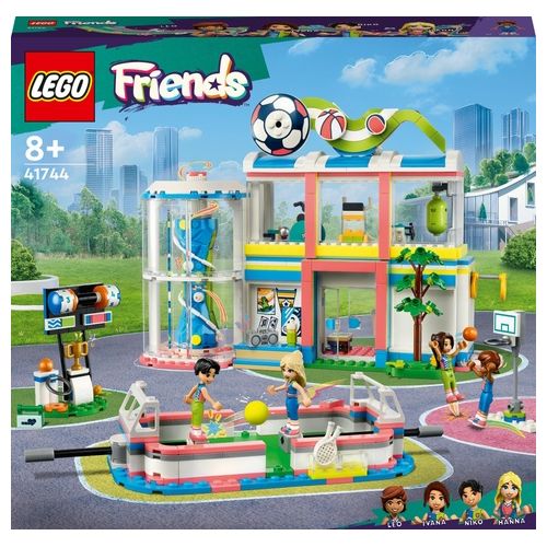 LEGO Friends 41744 Centro Sportivo, Gioco del Calcio, Basket, Tennis, Parete da Arrampicata e 4 Mini Bamboline per Bambini 8+