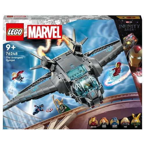 LEGO Marvel 76248 Il Quinjet degli Avengers, Astronave Giocattolo con le Minifigure di Thor e Iron Man, Saga dell'Infinito