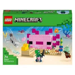 LEGO Minecraft 21247 La Casa dell'Axolotl, Base Subacquea Rosa con Esploratore Subacqueo, Zombie, per Bambini da 7 anni