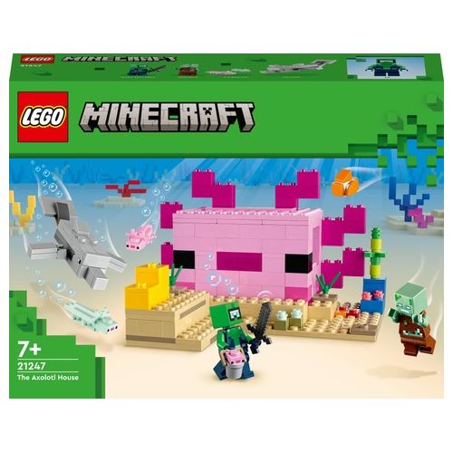 LEGO Minecraft 21247 La Casa dell'Axolotl, Base Subacquea Rosa con Esploratore Subacqueo, Zombie, per Bambini da 7 anni