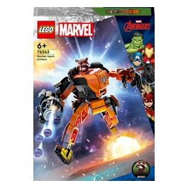 LEGO Marvel 76243 Armatura Mech Rocket, Action Figure Supereroe Guardiani della Galassia, Idea Regalo Avengers per Bambini