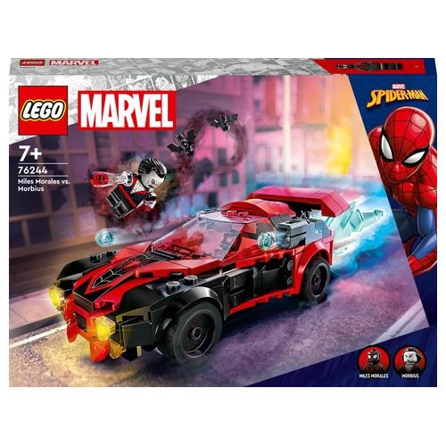 LEGO Marvel 76244 Miles Morales vs. Morbius, Spider-Man Giocattolo per Bambini con Macchina da Corsa e Minifigure di Spidey