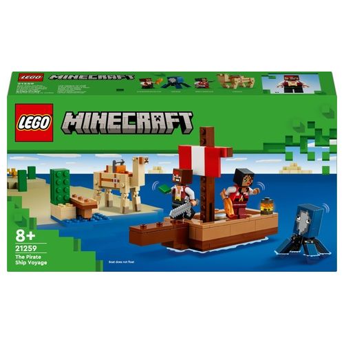 LEGO Minecraft Il Viaggio del Galeone dei Pirati Barca Giocattolo da Costruire con 2 Personaggi e 2 Animali Giochi D'avventura per Bambini e Bambine da 8 Anni Regalo per i Fan del Videogioco 21259