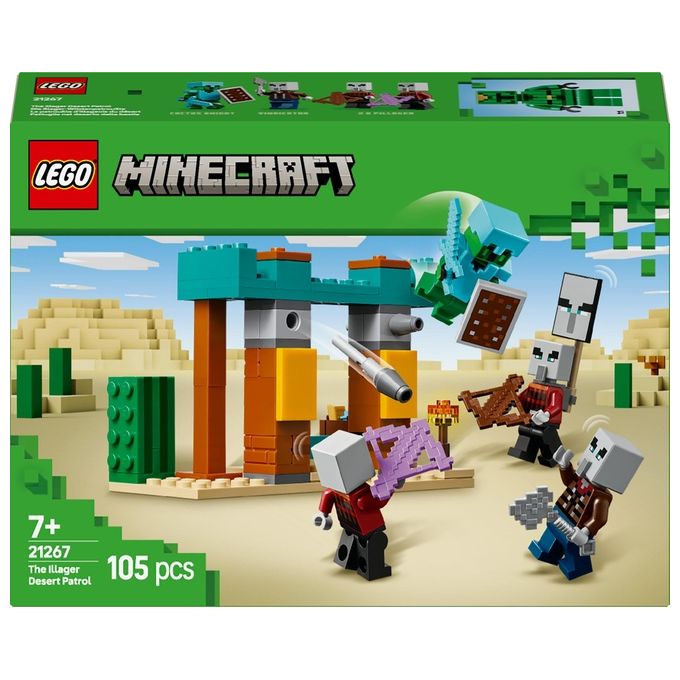 LEGO Minecraft Pattuglia nel Deserto della Bestia Gioco di Ruolo per Bambini e Bambine da 7 Anni in su con 4 Personaggi del Videogioco Funzione Spara Missili Armi Giocattolo e Tesoro 21267