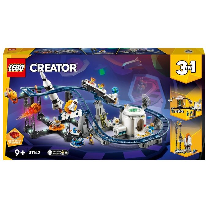 LEGO Creator 3in1 31142 Montagne Russe Spaziali o Torre a Caduta o Giostra, Parco Giochi da Costruire con Mattoncini Luminosi