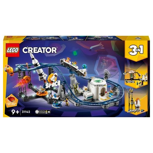 LEGO Creator 3in1 31142 Montagne Russe Spaziali o Torre a Caduta o Giostra, Parco Giochi da Costruire con Mattoncini Luminosi