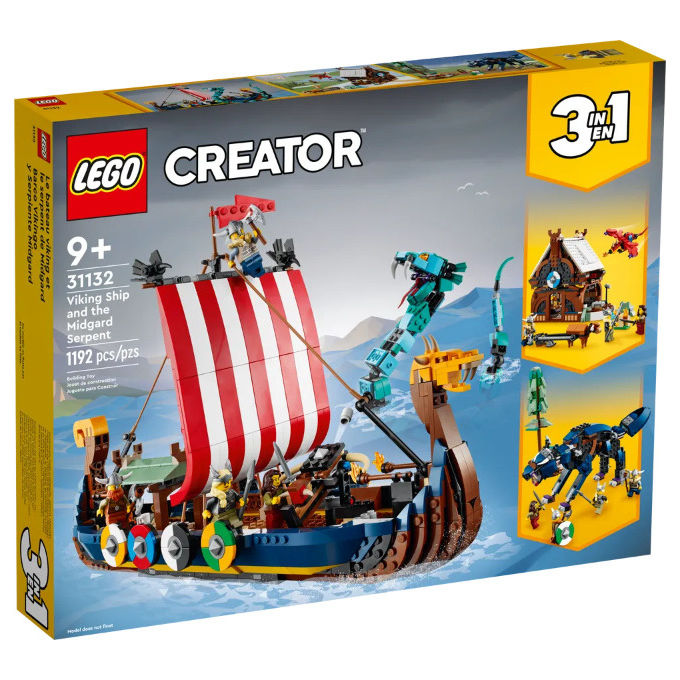 LEGO Nave vichinga e Jormungandr Creator 3 in 1 Drago e Lupo Snodabili da Costruire