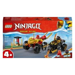 LEGO NINJAGO 71789 Battaglia su Auto e Moto di Kai e Ras, Veicoli Giocattolo con 2 Minifigure, Giochi Ninja per Bambini 4+ Anni