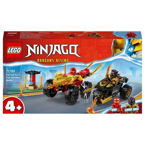 LEGO NINJAGO 71789 Battaglia su Auto e Moto di Kai e Ras, Veicoli Giocattolo con 2 Minifigure, Giochi Ninja per Bambini 4+ Anni