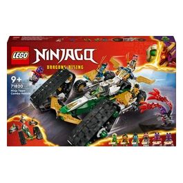 NINJAGO Cingolato del Team Ninja Veicolo Giocattolo 4 in 1 con 2 Moto Aliante e Macchina Fuoristrada da Costruire Giochi d'Avventura per Bambini e Bambine da 9 Anni con 6 Minifigure 71820