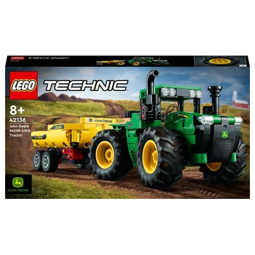 LEGO Technic 42136 John Deere 9620R 4WD Tractor, Giochi Creativi, Trattore con Rimorchio, Replica Modello da Costruzione