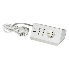 Ciabatta Multipresa Elettrica 5 Posti 2 Prese USB 3A 1 Polivalente Schuko 10/16A e 2 Bipasso 10/16A Bianco