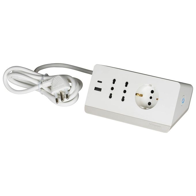 Legrand Ciabatta Multipresa Elettrica 5 Posti 2 Prese USB 3A 1 Polivalente Schuko 10-16A e 2 Bipasso 10-16A Bianco