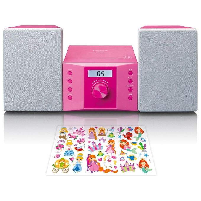 Lenco MC-013 Impianto Stereo per Bambini Lettore Cd Display Lcd Ingresso AUX Rosa