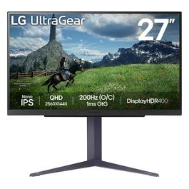 27GS85Q Monitor Gaming UltraGear 27" Nano IPS QHD (2560x1440) 200Hz (O/C) 1ms (GtG) G-Sync Compatible AMD FreeSync HDR 400 HDMI 2.0 (HDCP 2.2) DisplayPort 1.4 AUX Flicker Safe Nero