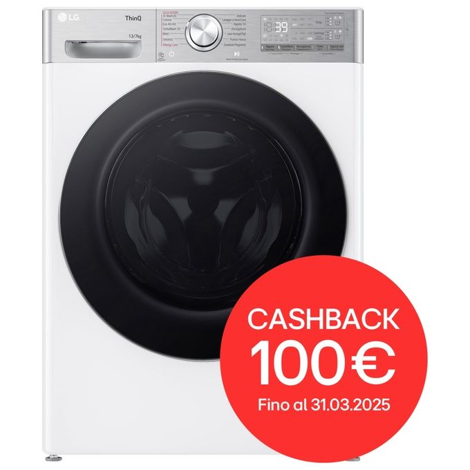 Lg D4R9513TPWC Lavasciuga 13-7kg AI DD Serie R9 Classe D 1400 giri TurboWash 360 Vapore antipiega Autodosaggio Wi-Fi Bianca