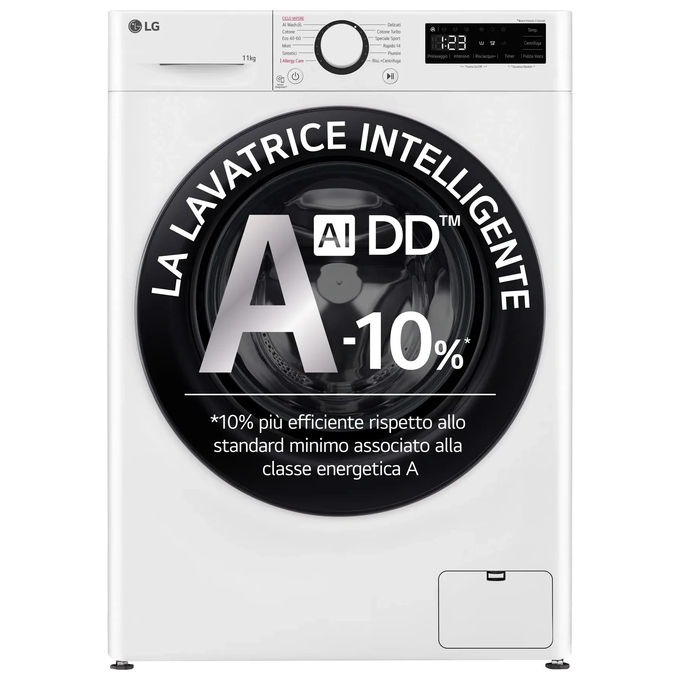 LG AI DD F4R3011NSWB Lavatrice Classe A -10% Carica Frontale Serie R3 Lavatrice 11kg 1400 giri AIWash Lavaggio a vapore Motore Direct Drive Smart Diagnosis Libera installazione Bianca