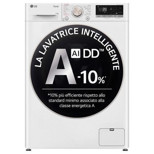 AI DD F4R7011TSWG Lavatrice 11kg a Carica Frontale Serie R7 Lavatrice Classe A -10% 1400 giri TurboWash 360 Vapore su 7 Programmi Wi-Fi Libera installazione Bianco