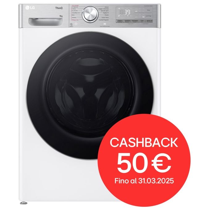 Image of LG F4R9009TPWC - Lavatrice a carica frontale 9 kg, 1400 rpm, Classe A, AI DD, TurboWash, Vapore, Wi-Fi, (85x60x56 cm), Bianco