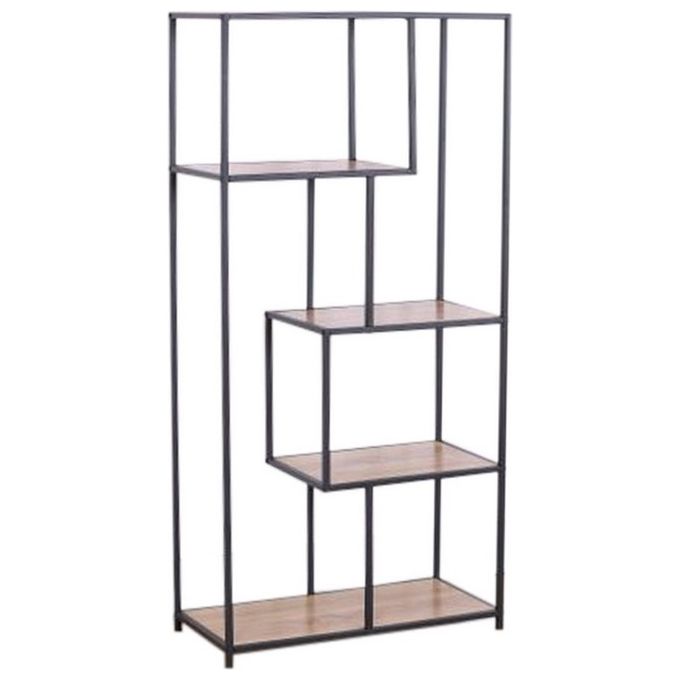 Libreria con Ripiani Sfalsati in Legno Truciolato e Metallo 70x33cm/H143cm Naturale/Nero